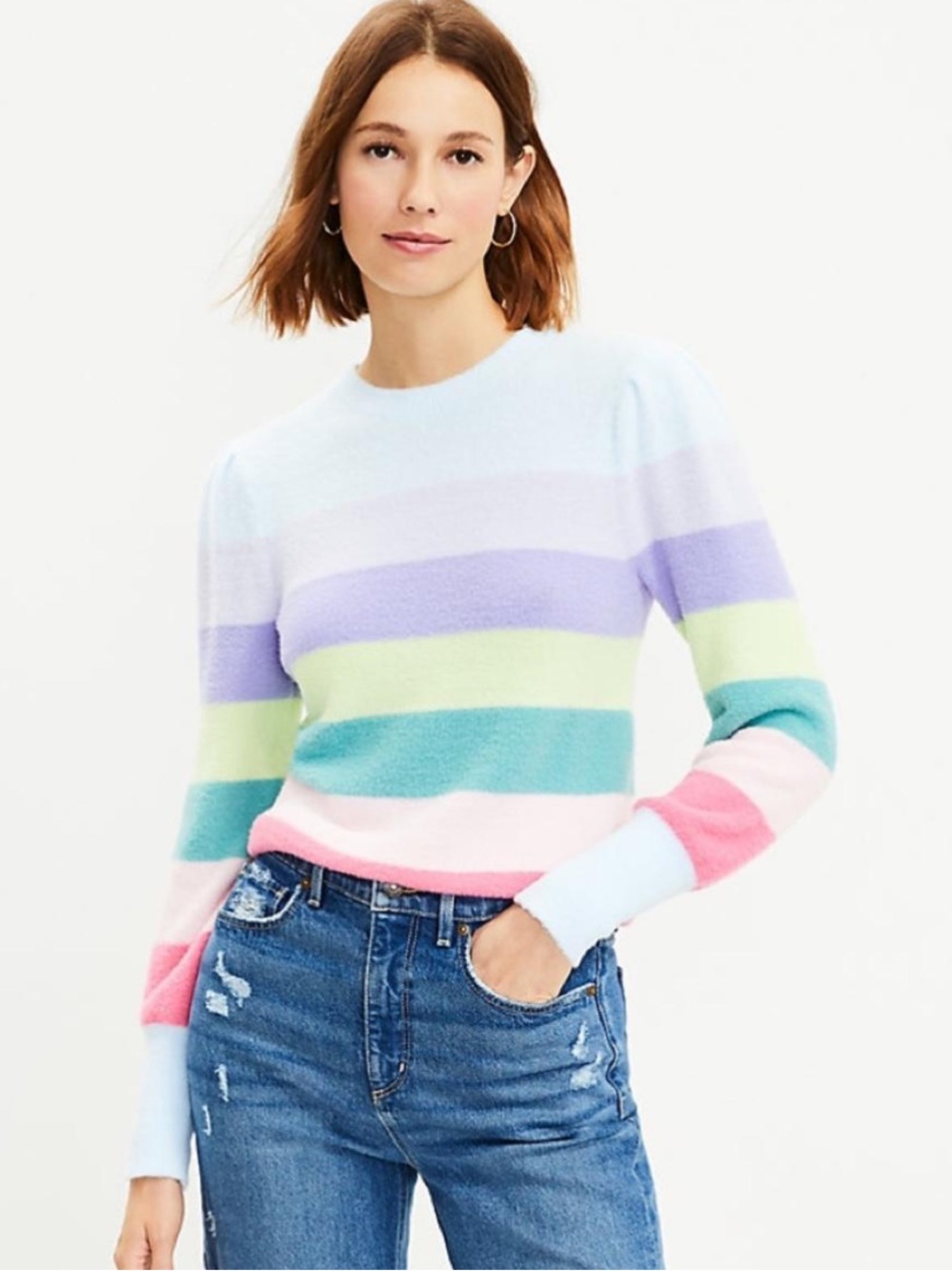 Loft Stripe Draped Sleeve Pastel Soft Sweater XL